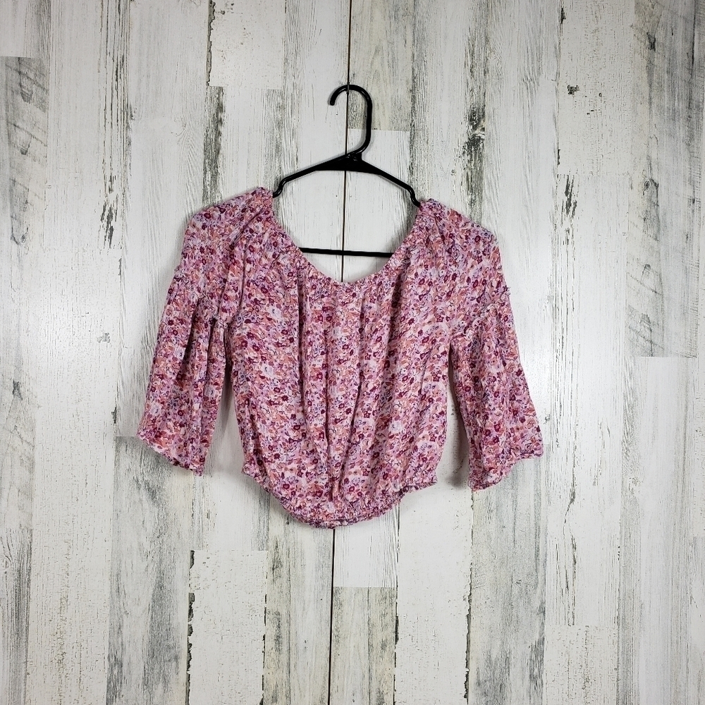 forever 21 pink floral crop top size small